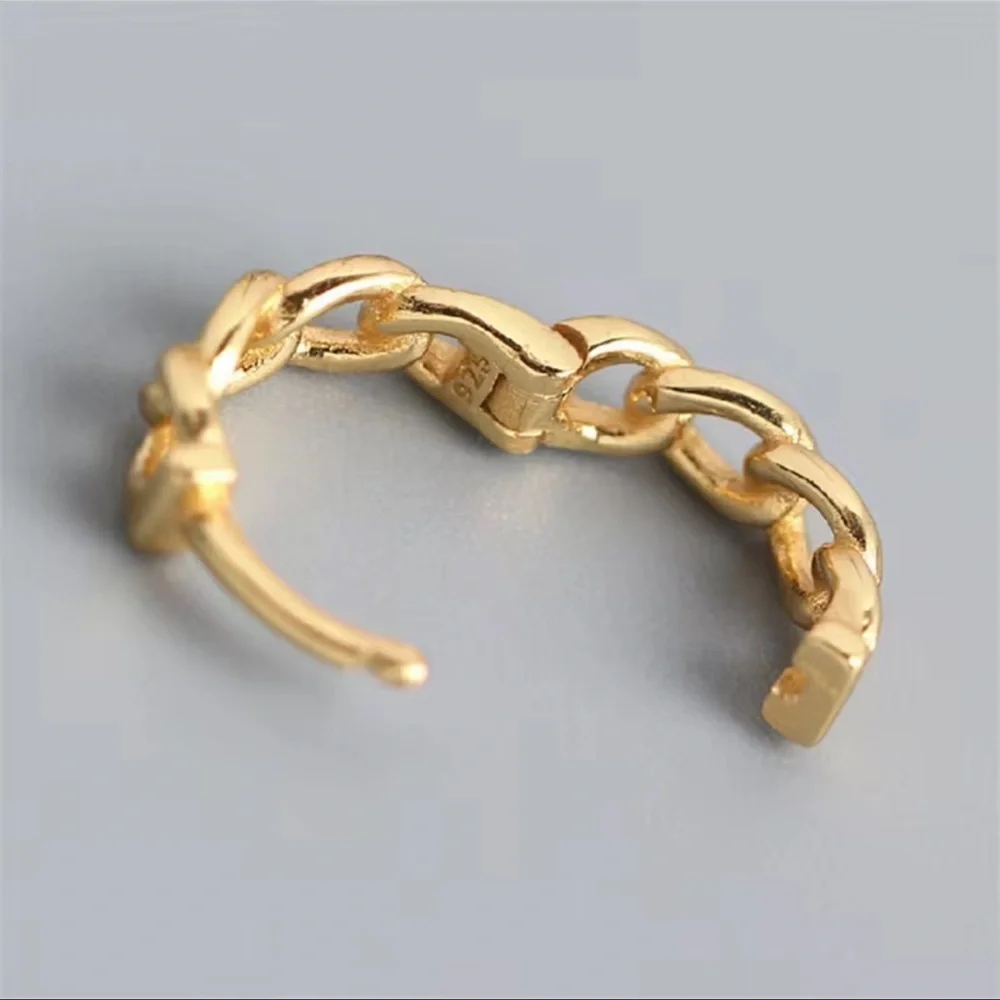 Minimalist Mini Gold Plated Chain Hoops Basketweave Link Earrings Gifts S925